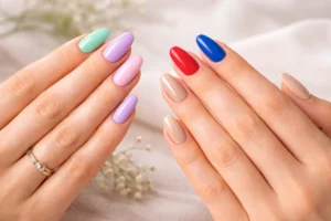 Kolorowy manicure hybrydowy – pastelowe i intensywne kolory paznokci na zadbanych dłoniach