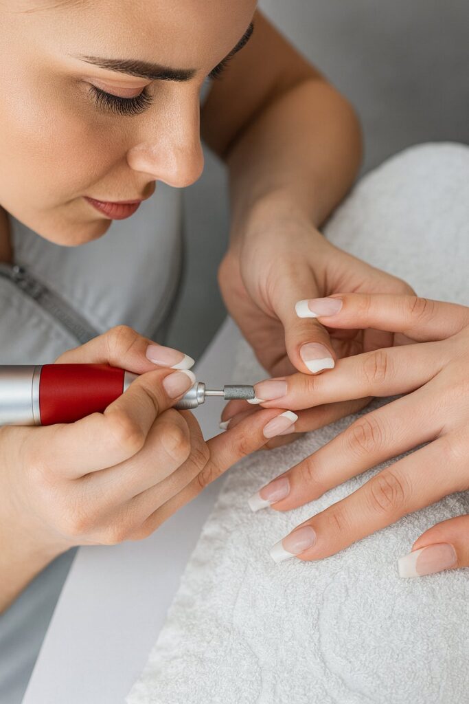 Manicure frezarką – opracowywanie paznokci podczas zabiegu w salonie kosmetycznym